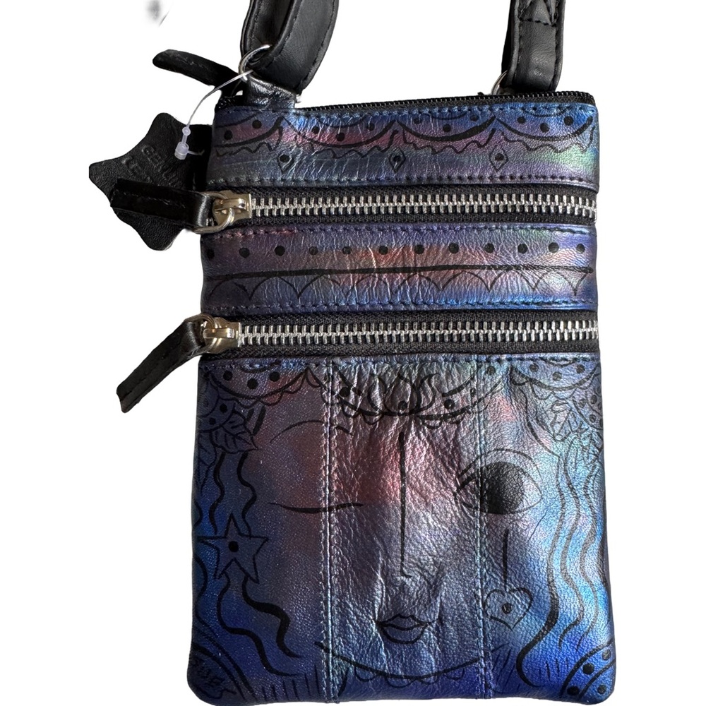 Chic Blue and Purple Shimmer Artistic Crossover Handbag